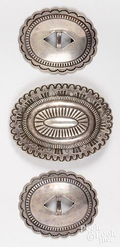 Navajo Indian belt buckle and two conchas