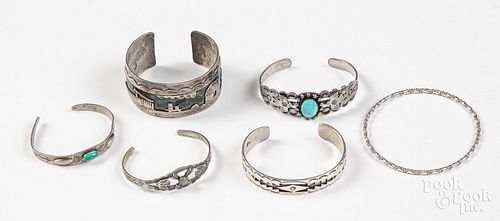 Six Navajo Indian silver bracelets