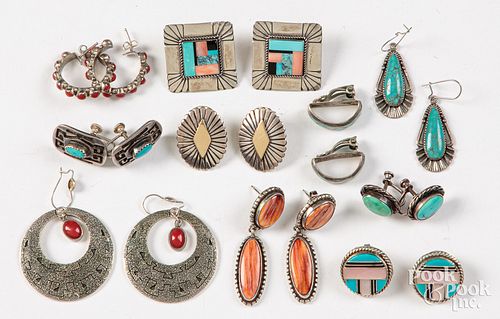 Ten pairs of Native American Indian earrings