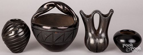 Four Native American Indian blackware pots