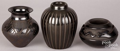 Three Native American blackware pots