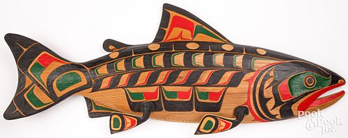 Stan Wamiss, carved and painted sockeye salmon