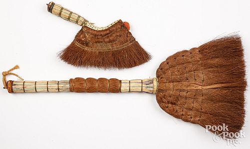 Two Micmac quill and horse hair hearth brushes
