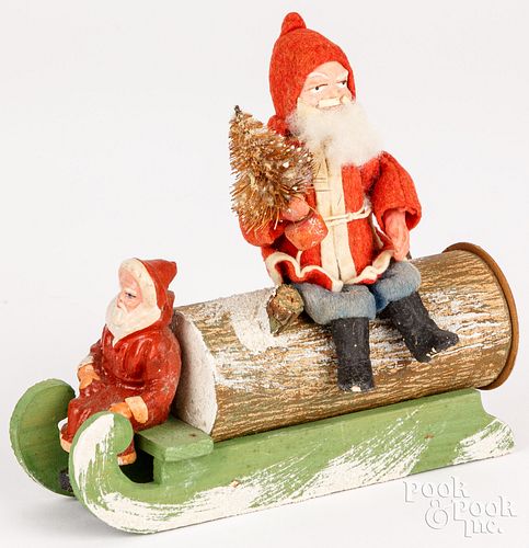 Santa and log sleigh candy container, etc.