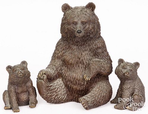 Three bronze bears, signed Arielle