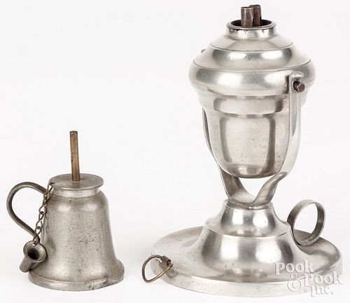 Two pewter oil lamps, 19th c.