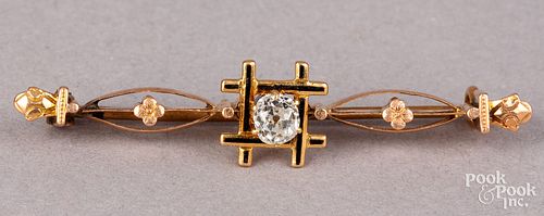 Antique 18K gold diamond brooch