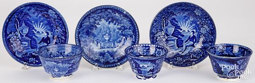 Historical Blue Staffordshire cups and saucers