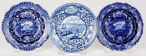 Three Historical Blue Staffordshire toddy plates