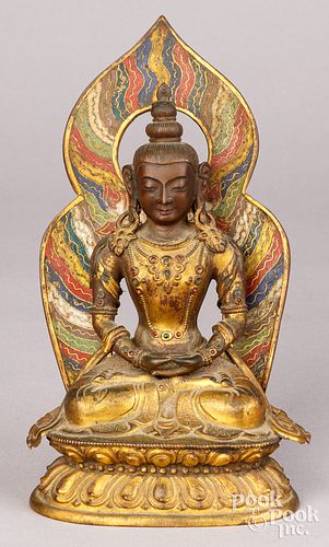 Tibetan bronze and cloisonné Buddha