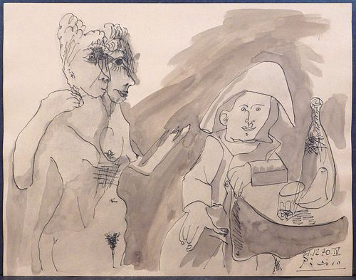 Pablo Picasso,  Attributed: Deux Nus avec un Homme