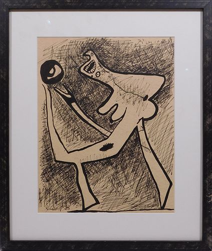 Pablo Picasso Attributed: Surreal, Cubist Figure Playing with a Ball