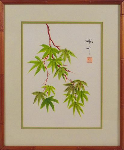 Chinese Watercolor of Bamboo Leaves