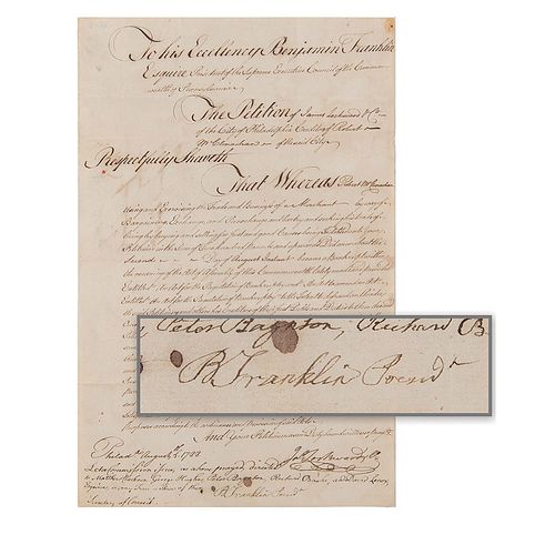 Benjamin Franklin Autograph Endorsement Signed as President of Pennsylvania - over 25 words in his own hand