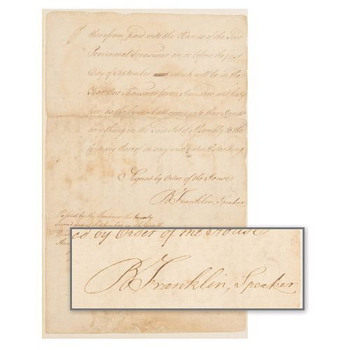 Benjamin Franklin Document Signed (1764) - Approving Funds for the Commissioners for Indian Affairs