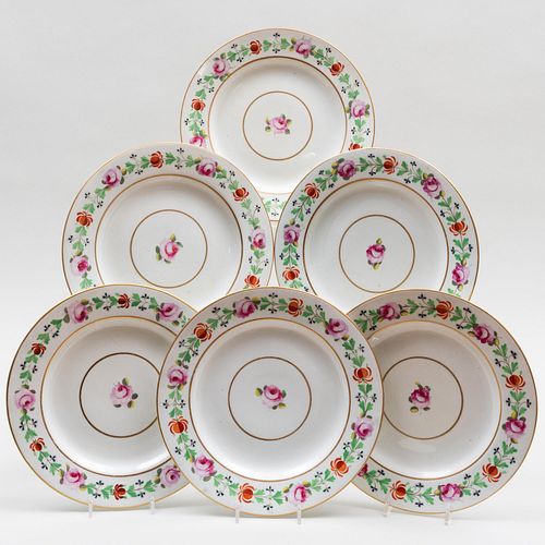Set of Eight Royal Crown Derby Porcelain Dinner Plates Decorated with Roses
