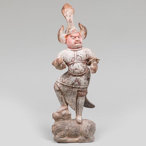 Chinese Painted Pottery Figure of Lokapala