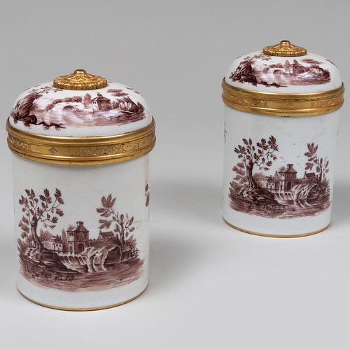 Pair of Gilt-Metal Mounted French Porcelain Canisters and Covers