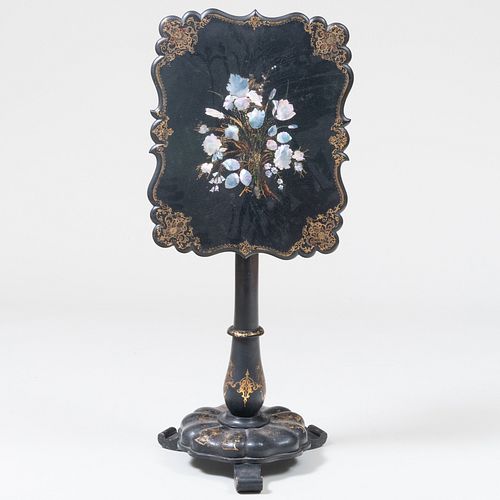 Victorian Ebonized Papier Mâché, Mother of Pearl Inlaid and Parcel-Gilt Tilt-Top Table