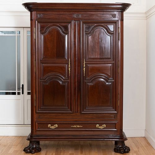 Large Louis XV Style Carved Mahogany Armoire