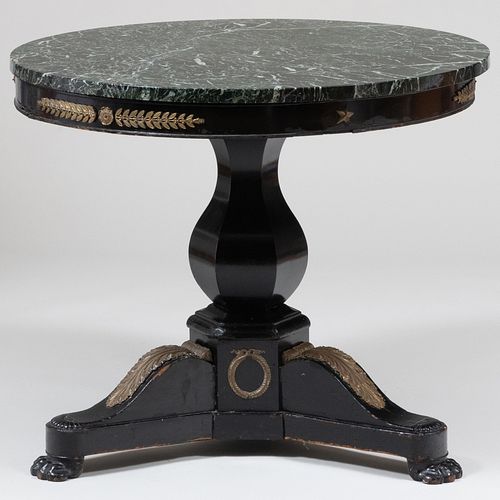 Late Empire Style Gilt-Bronze-Mounted Ebonized Center Table 
