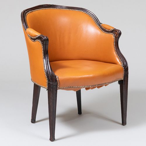 George III Carved Beechwood Leather Upholstered Desk Chair, in the French Style