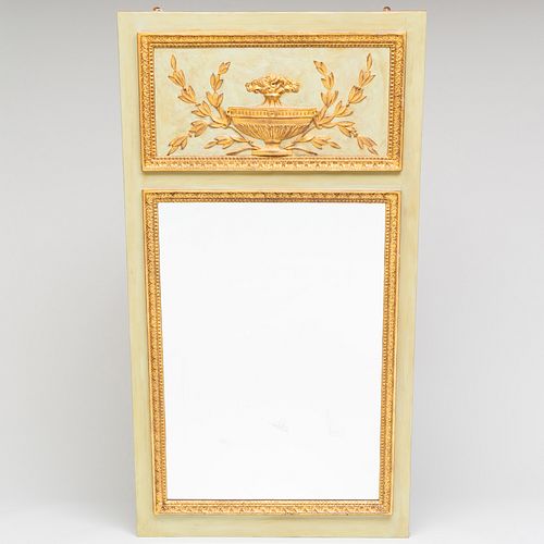 Louis XVI Style Green Painted and Parcel-Gilt Trumeau Mirror