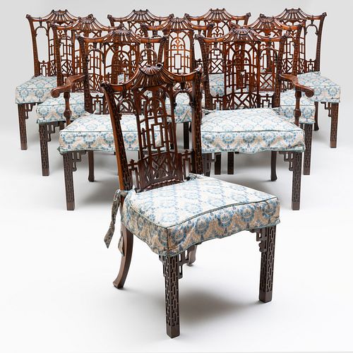 Set of Ten George III Style Stained Beechwood Dining Chairs, Modern