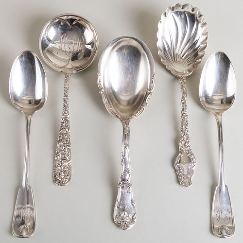 Group of Five American Serving Spoons