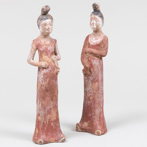 Pair of Chinese Painted Pottery Tomb Figures