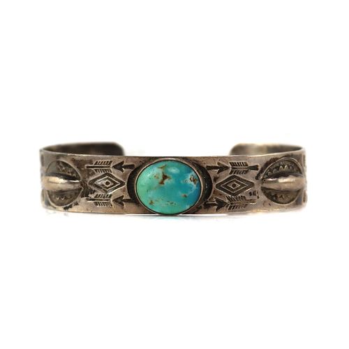 Navajo - Turquoise and Silver Bracelet c. 1930s, size 6.5 (J90256C-1023-017)