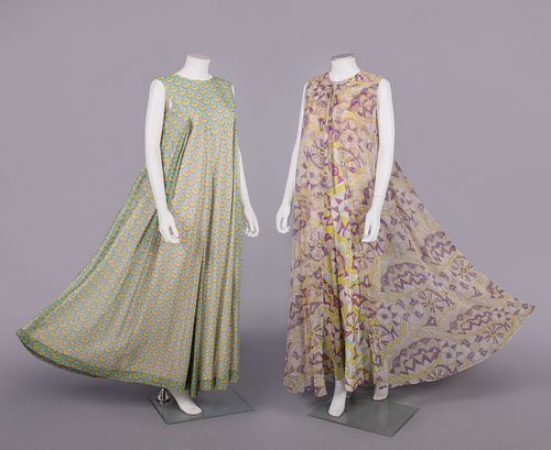 TWO PRINTED HOSTESS JUMPSUITS, USA, c. 1970
