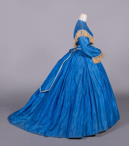 SAPPHIRE BLUE SILK TAFFETA DAY DRESS, MID 1860s