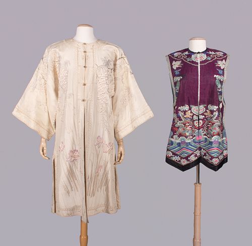 EXCEPTIONAL EMBROIDERED ROBE FOR WESTERN MARKET & KESI WOVEN VEST, 20TH C