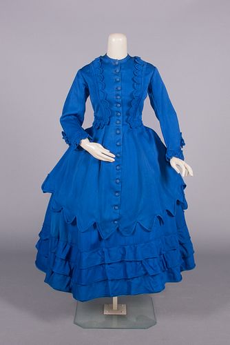 YOUNG LADY’S WOOL & SILK TWILL DAY DRESS, c. 1873