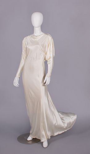 SILK SATIN WEDDING DRESS, c. 1930