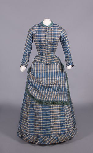 PLAID SILK TAFFETA DAY DRESS, 1880s