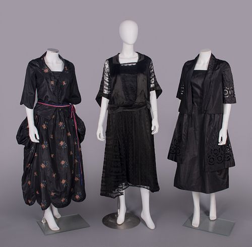 THREE BLACK SILK DAY DRESSES, LATE 1910s