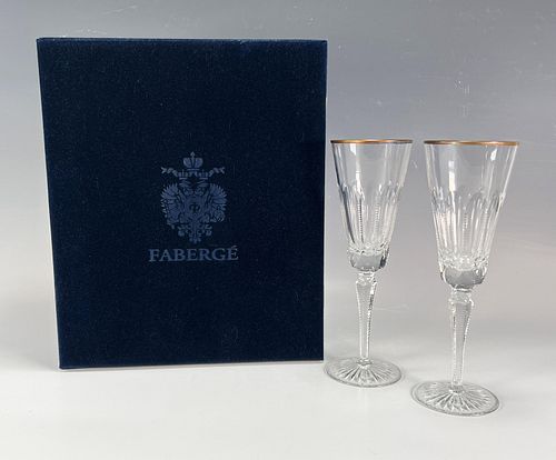 PAIR FABERGE CRYSTAL PRINCESS CHAMPAGNE TOASTING FLUTES IN BOX