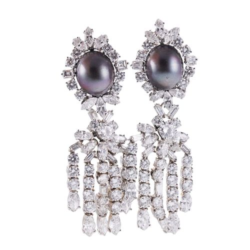 Kutchinsky Platinum Tahitin South Sea Pearl 20.50ctw Diamond Interchangeable Earrings