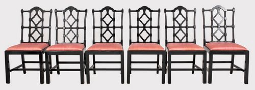 Maison Jansen Black Lacquered Dinning Chairs, 6