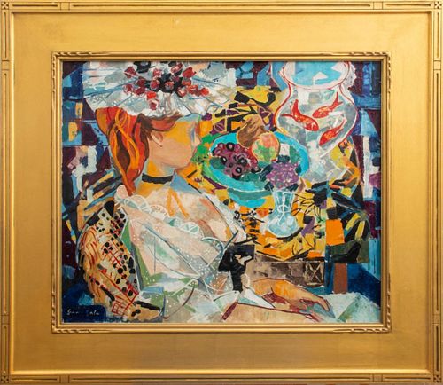 Emilio Grau Sala "Woman With Fishbowl" Oil Canvas