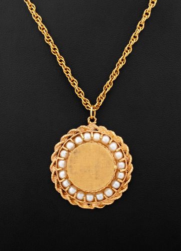 14K Yellow Gold & Cultured Pearl Locket Necklace