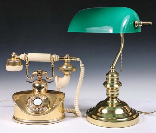 REPLICA CONTINENTAL TELEPHONE & GREEN GLASS STUDENT LAMP