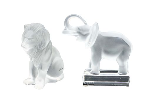 Lalique Crystal Lion & Elephant