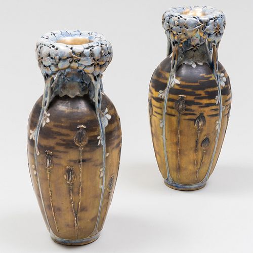 Pair of Amphora Porcelain Poppy Vases