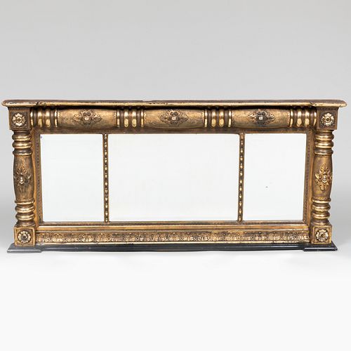 American Classical Carved Giltwood and Ebonized Overmantel Mirror