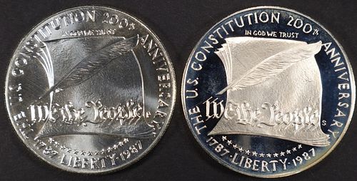 1987-P, S US CONSTITUTION $1 SILVER COMM COINS