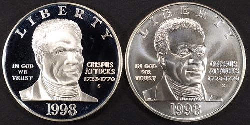 1998-S, S BLACK PATRIOTS $1 SILVER COMM COINS
