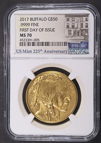 2017 $50 GOLD BUFFALO NGC MS70 FIRST DAY OF ISSUE